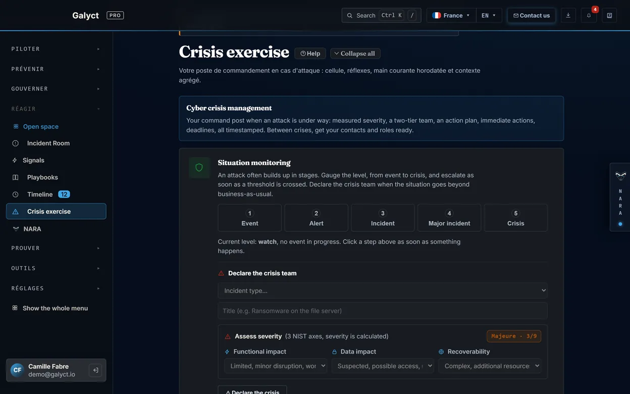 Crisis exercise: five levels, from event to crisis.