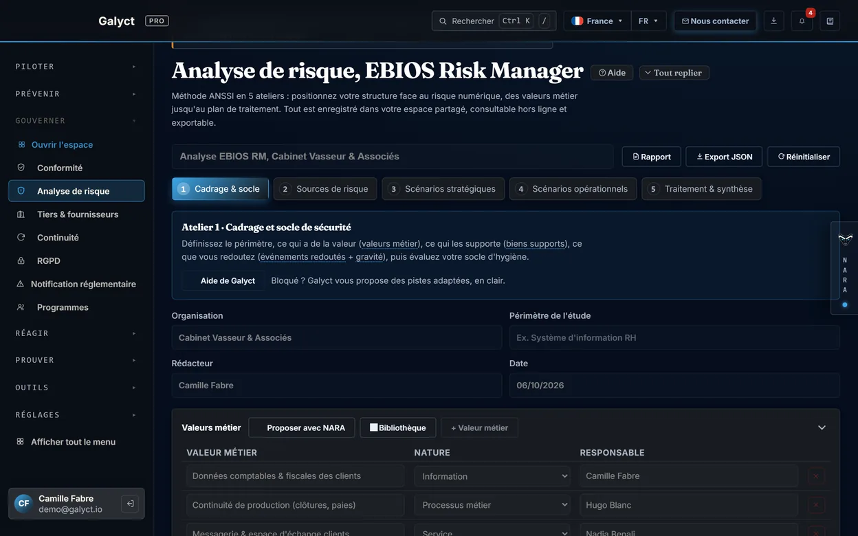 Analyse de risque EBIOS RM, en cinq ateliers.