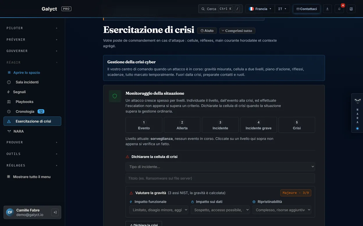 Esercitazione di crisi: cinque livelli, dall’evento alla crisi.
