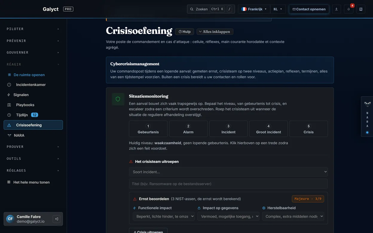 Crisisoefening: vijf niveaus, van gebeurtenis tot crisis.