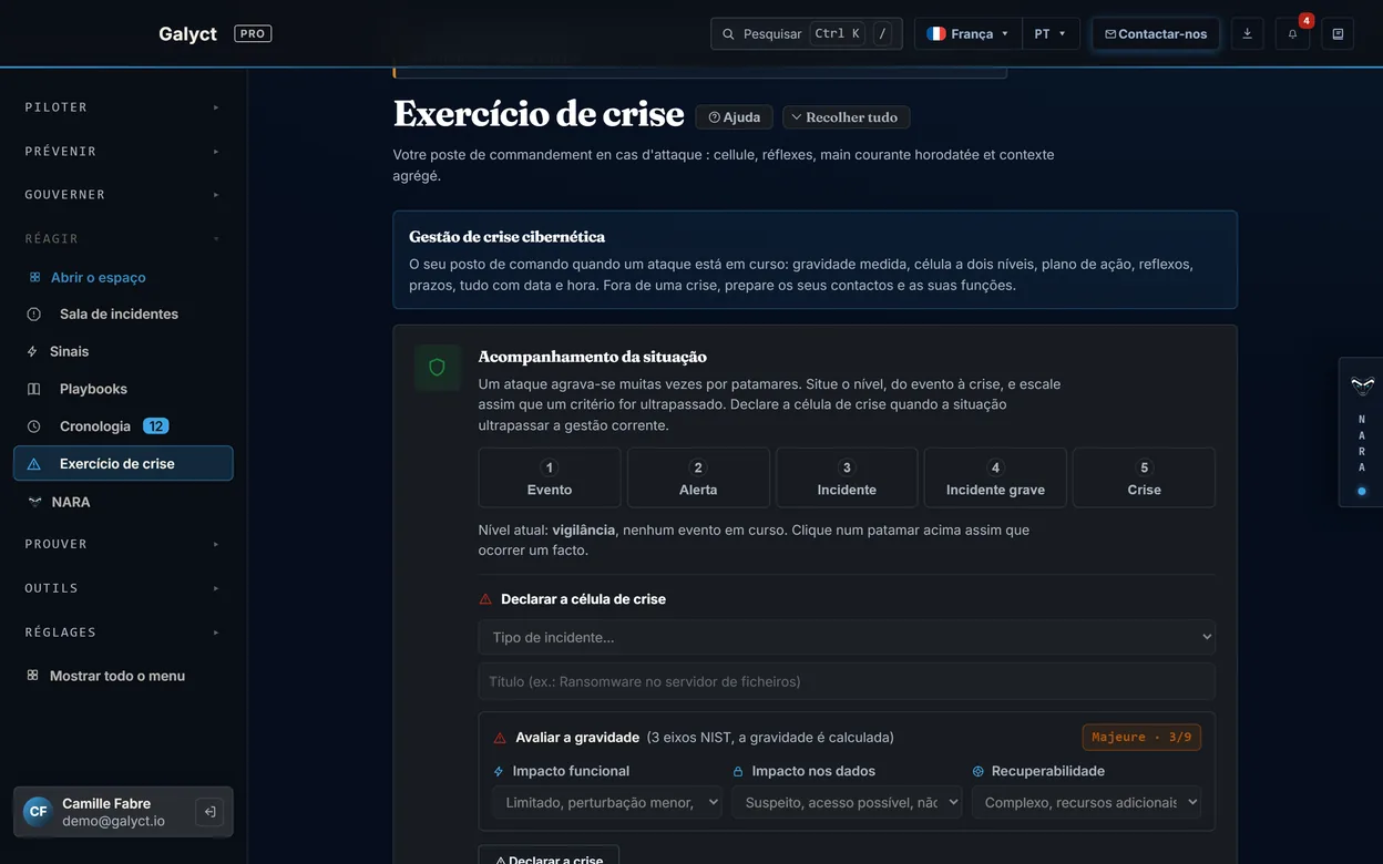 Exercício de crise: cinco patamares, do evento à crise.